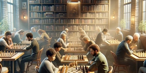 Boardwalk players sat playing chess